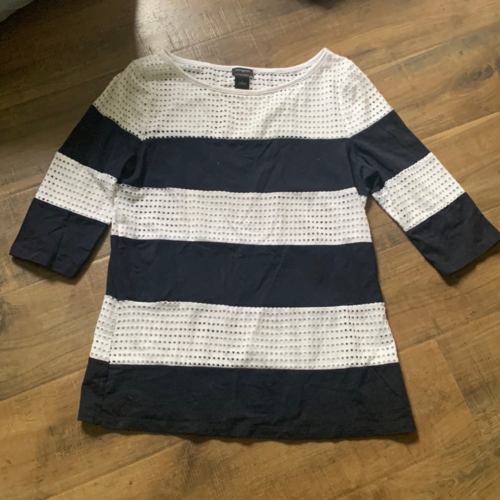 Navy blue and white striped top